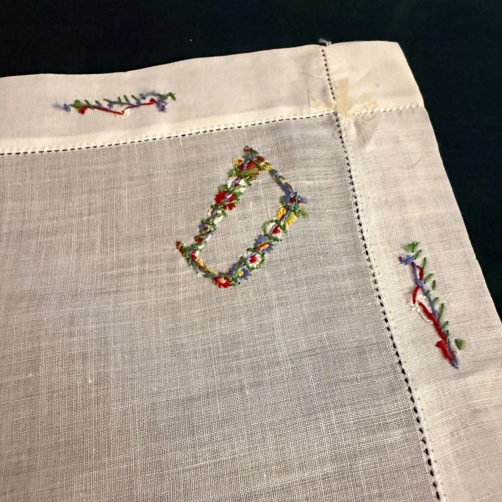 Vintage Herrmann‎ Handkerchiefs Embroidered Floral Monogram White Linen Set of 4